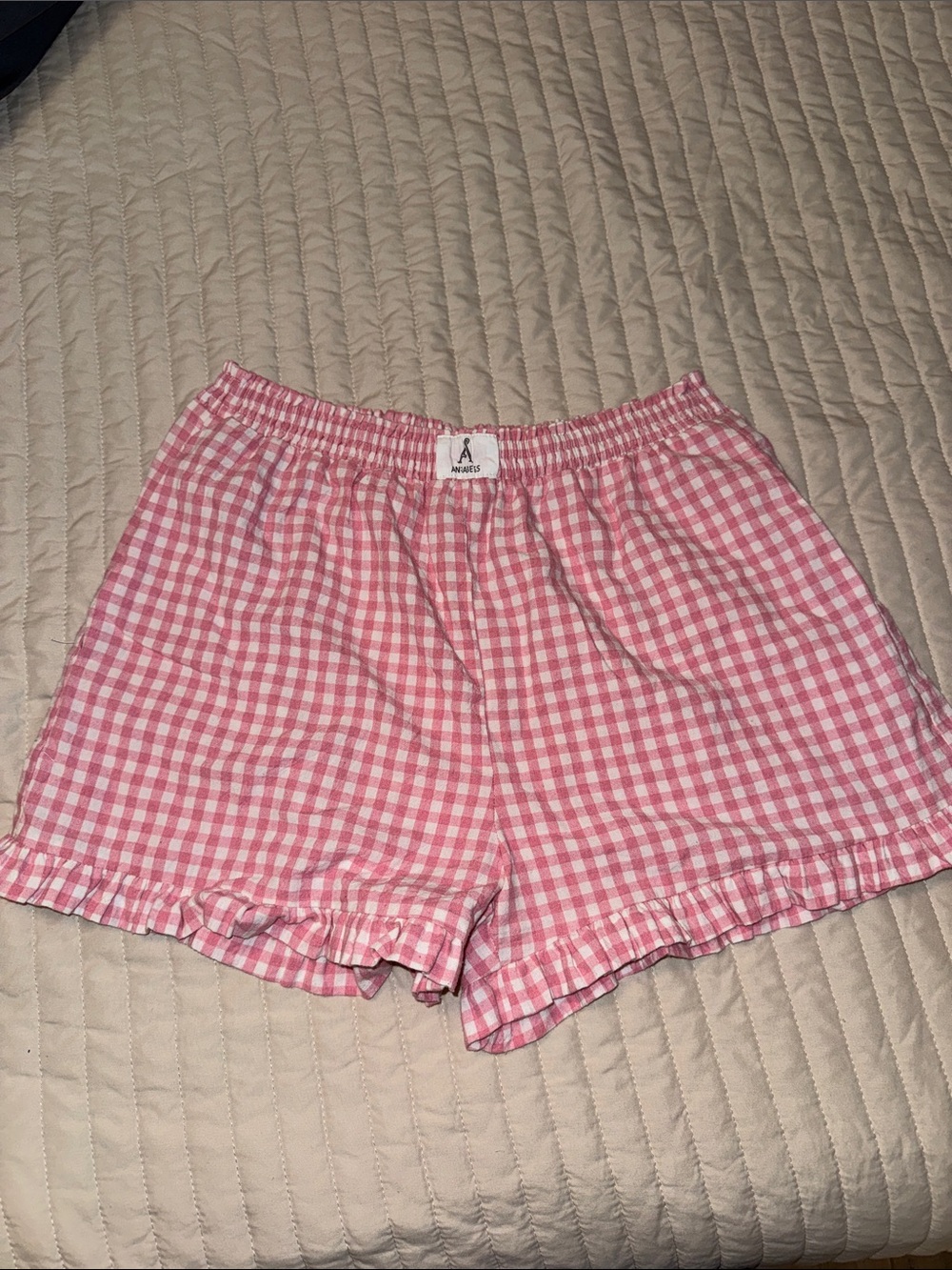 Pink Gingham Ruffle Hem Women’s Shorts